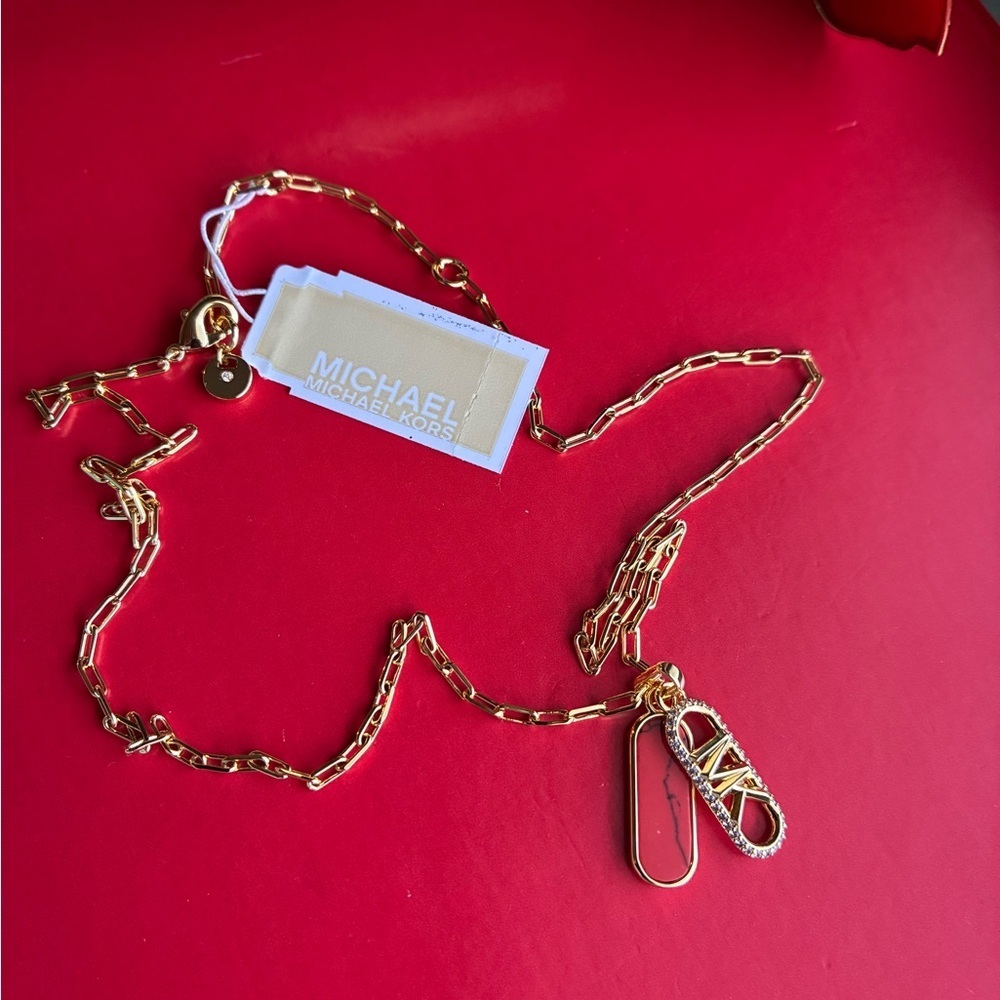 Michael Kors Necklace,Michael Kors Gold Chain Necklace with Logo Pendant - Picture 7 of 10